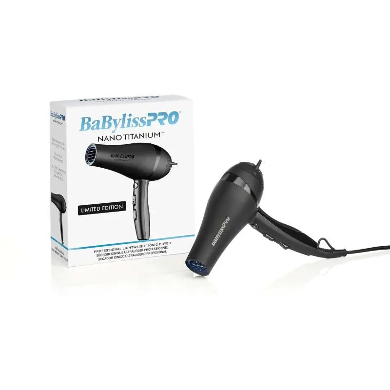 BaBylissPRO Nano Titanium hair dryer with packaging on a white background