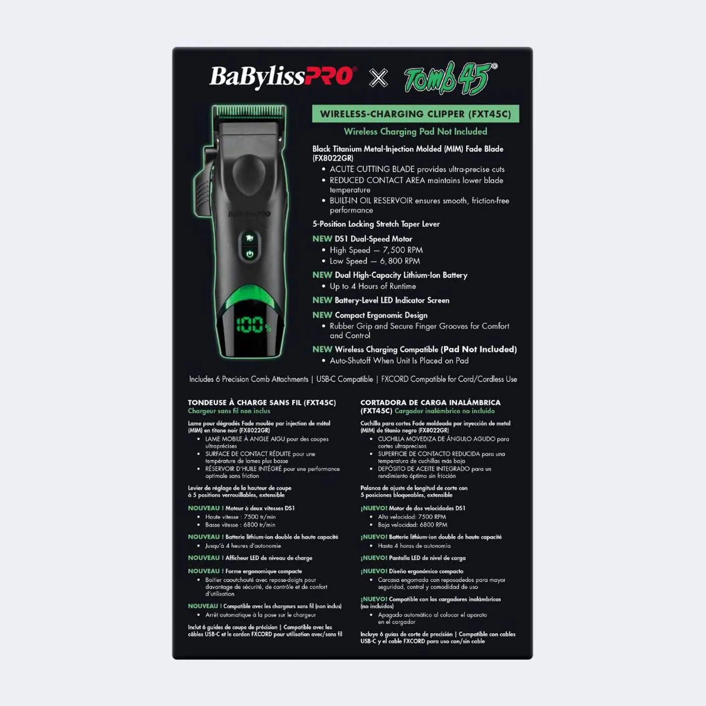 BABYLISSPRO X TOMB45 WIRELESS CHARGING CLIPPER BaBylissPRO