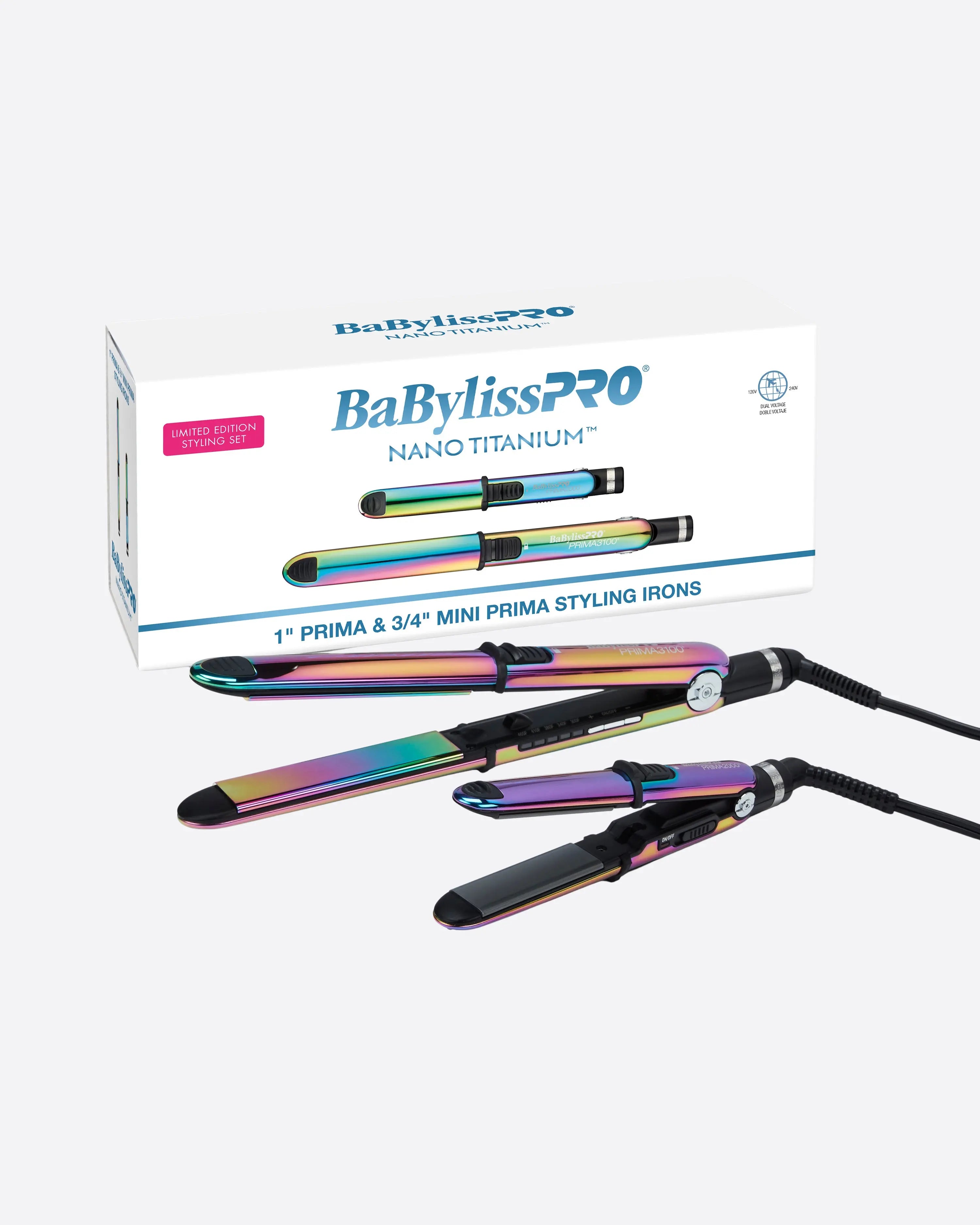 BaBylissPRO Nano Titanium Prima Styling Iron Set – Limited Edition Iridescent 0.75" & 1" Flat Iron Duo