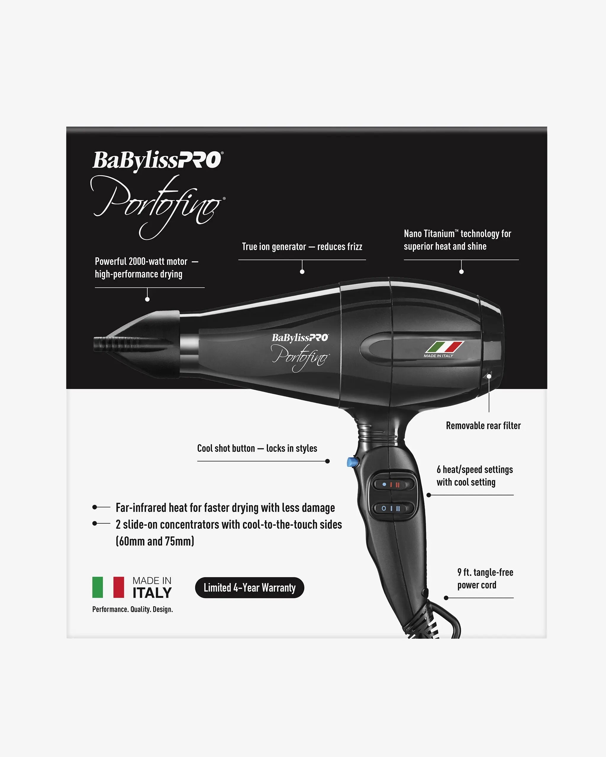 BaBylissPRO Nano Titanium Italian Portofino Hair Dryer – 2000W Professional Ionic Dryer (Made in Italy)