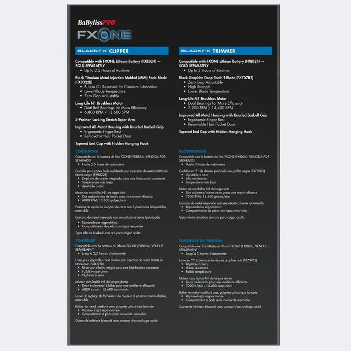 BaBylissPRO FXONE CLIPPER/TRIMMER PREPACK MATTE BLACK (Bonus! Free Dual Charger) BaBylissPRO