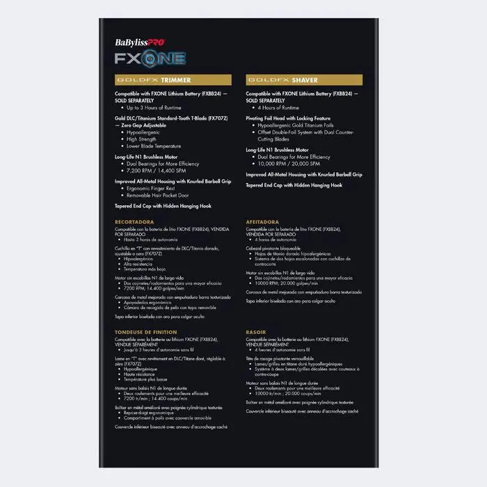BaBylissPRO FXONE GoldFX TRIMMER & DBL FOIL SHAVER PREPACK (Bonus! Free Dual Charger) BaBylissPRO