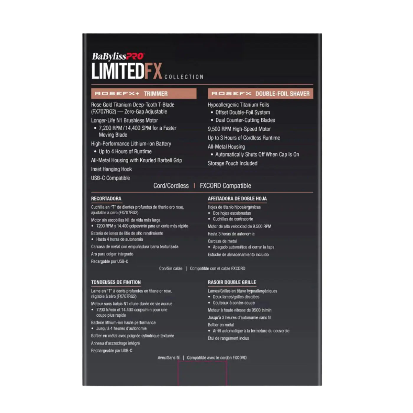 BaBylissPRO LIMITEDFX ROSE GOLD TRIMMER & DOUBLE FOIL SHAVER COMBO BaBylissPRO