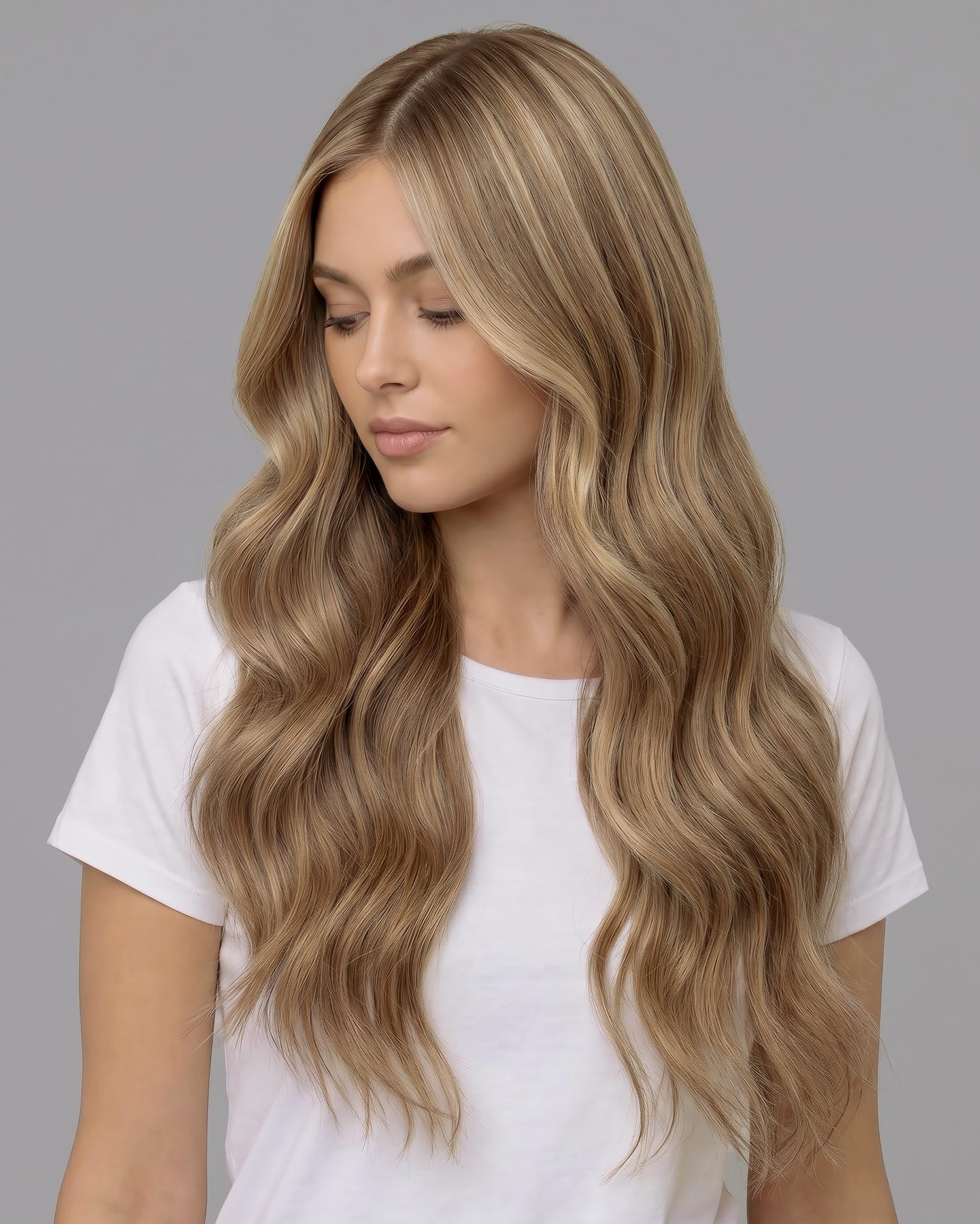 Remy Human Hair Extension Medium_Brown_Platinum_Blonde_4_613_FR