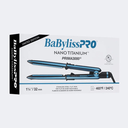 BaBylissPRO NANO TITANIUM LIMITED EDITION BLACK AND BLUE PRIMA3000 1¼" IONIC STYLING IRON BaBylissPRO