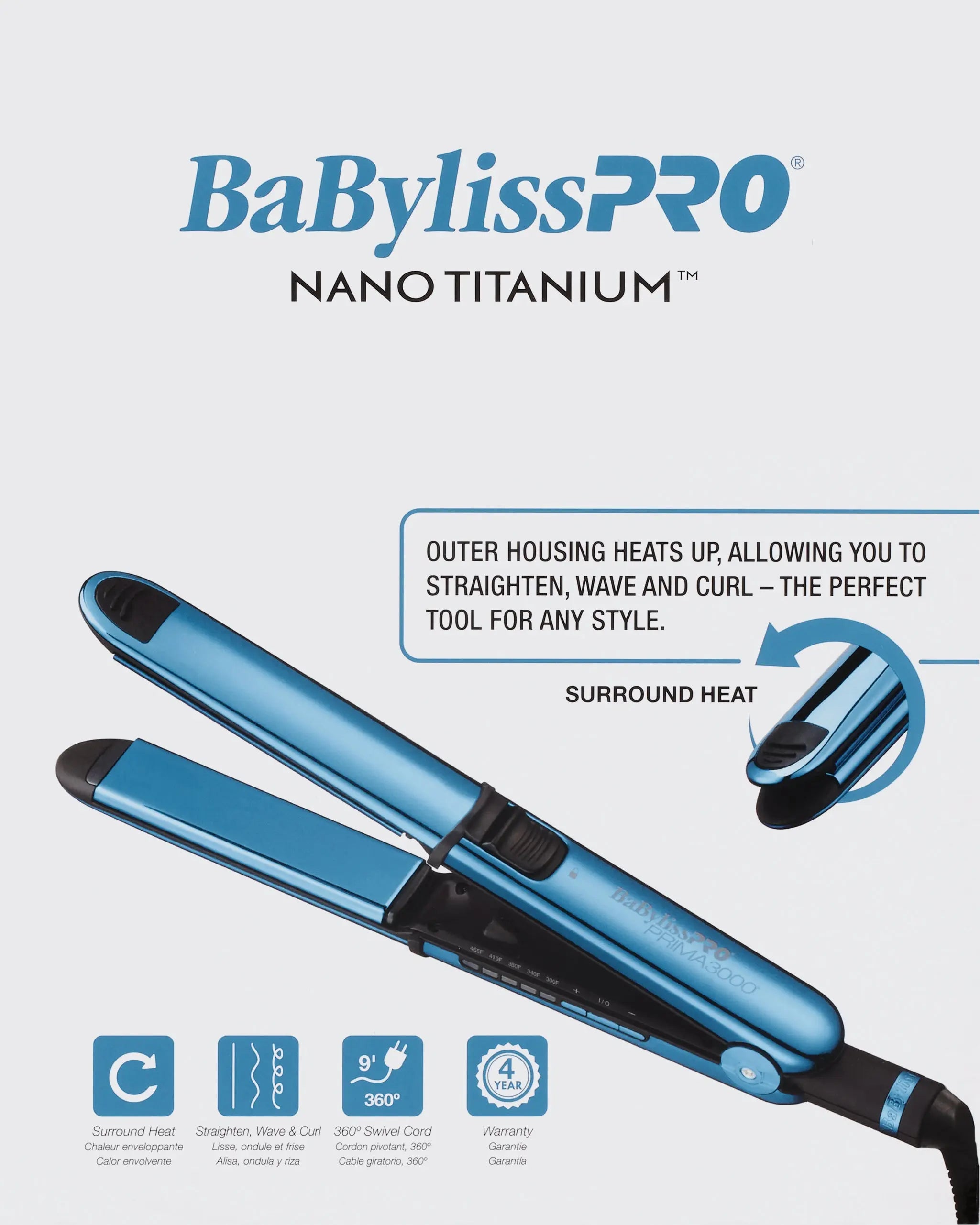 BaBylissPRO Nano Titanium Prima3000 1.25" Ionic Styling Iron – Limited Edition Black & Blue 3-in-1 Flat Iron