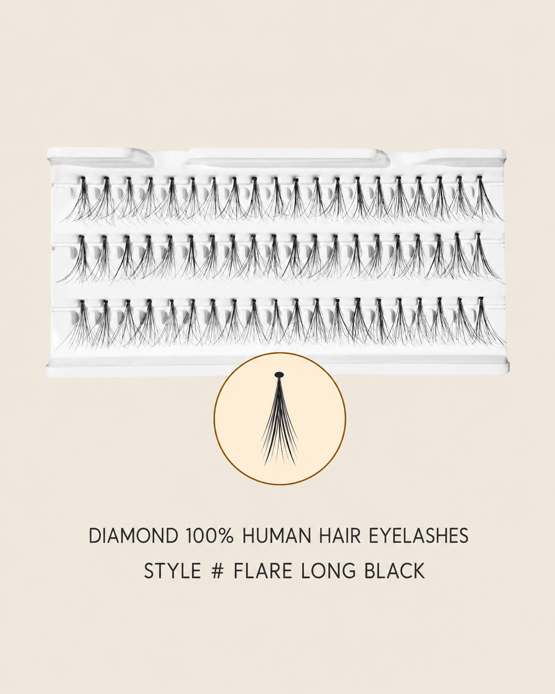 Diamond 100% Human Hair Eyelashes Style Flare Long Black – Handmade, Natural Look, Soft Bands, Reusable Lashes