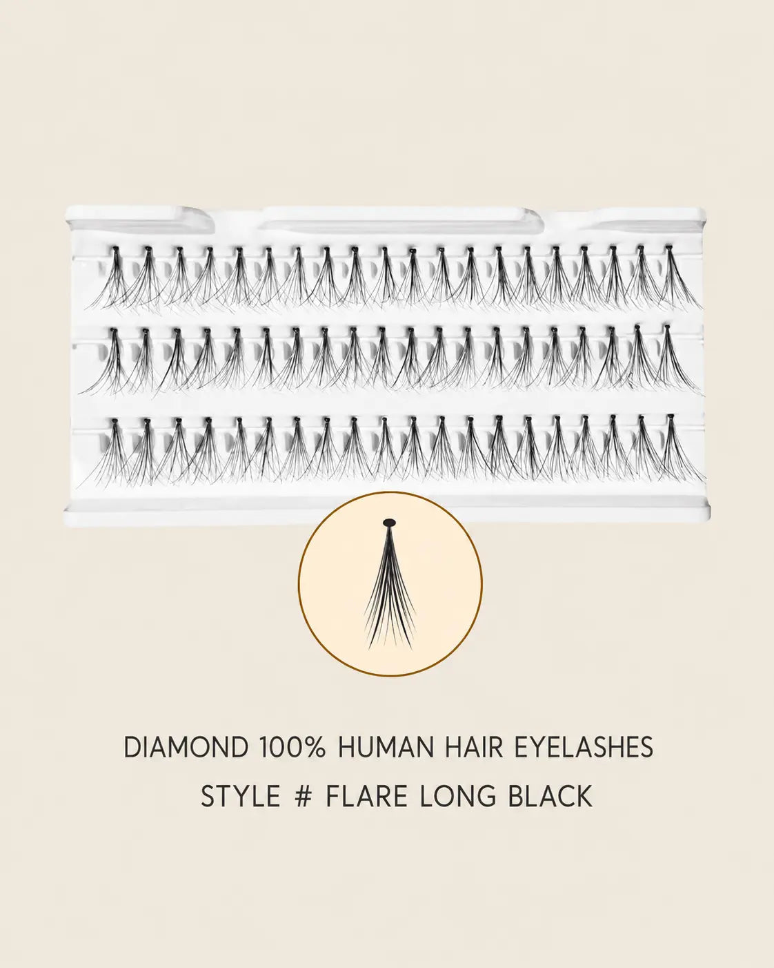 Diamond 100% Human Hair Eyelashes Style Flare Long Black – Handmade, Natural Look, Soft Bands, Reusable Lashes