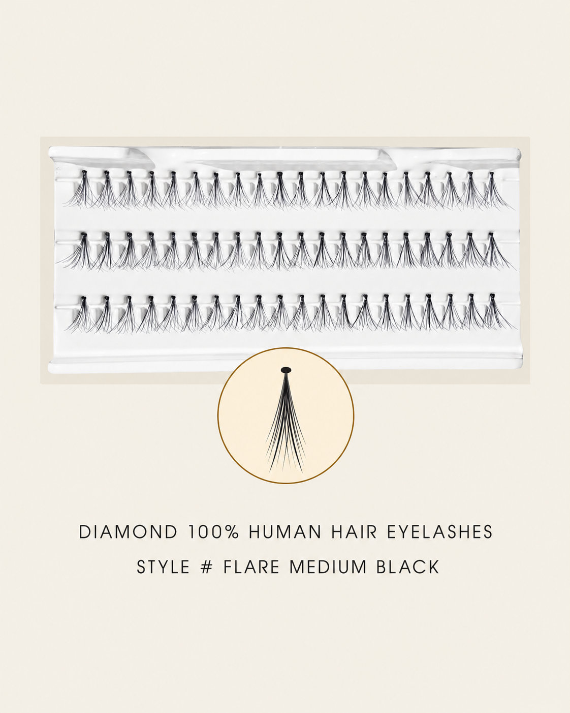 Diamond 100% Human Hair Eyelashes Style Flare Medium Black – Handmade, Natural Look, Soft Bands, Reusable Lashes