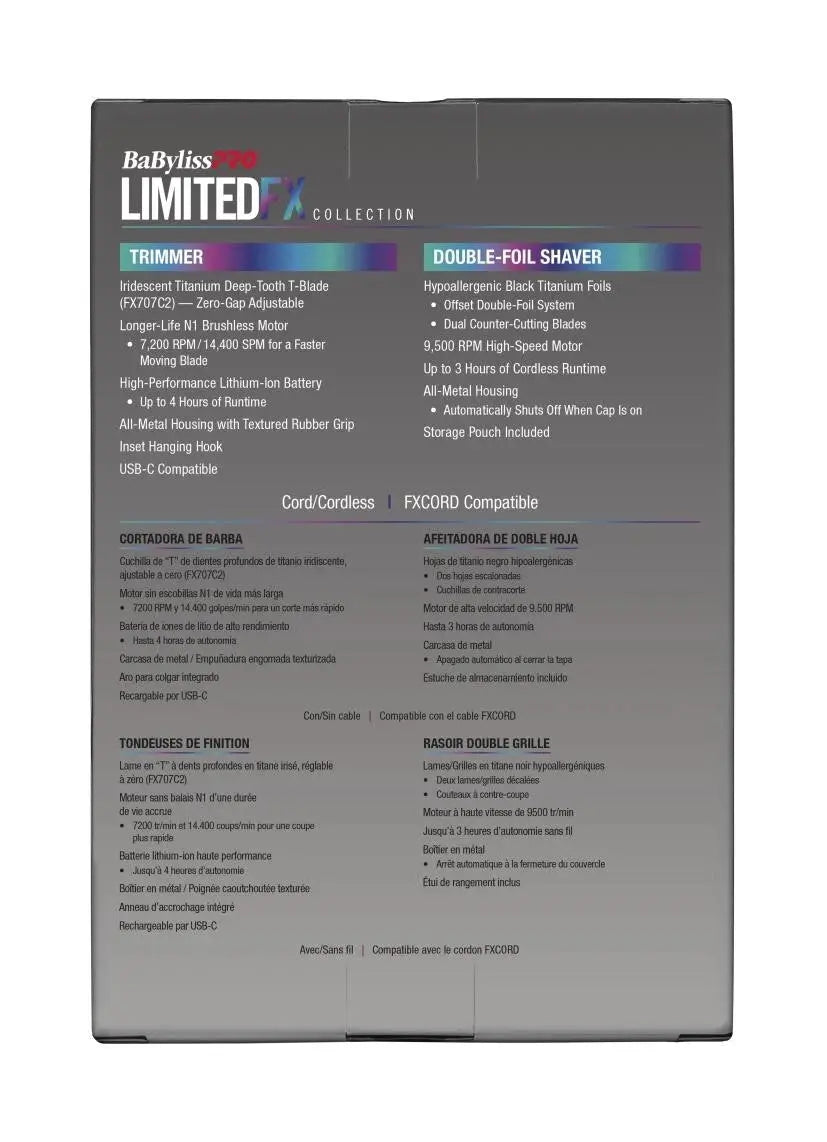 BaBylissPRO LIMITEDFX IRIDESCENT TRIMMER & DOUBLE FOIL SHAVER COMBO BaBylissPRO