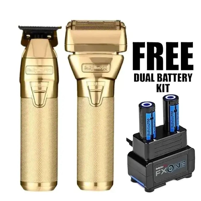 BaBylissPRO FXONE GoldFX TRIMMER & DBL FOIL SHAVER PREPACK (Bonus! Free Dual Charger) BaBylissPRO
