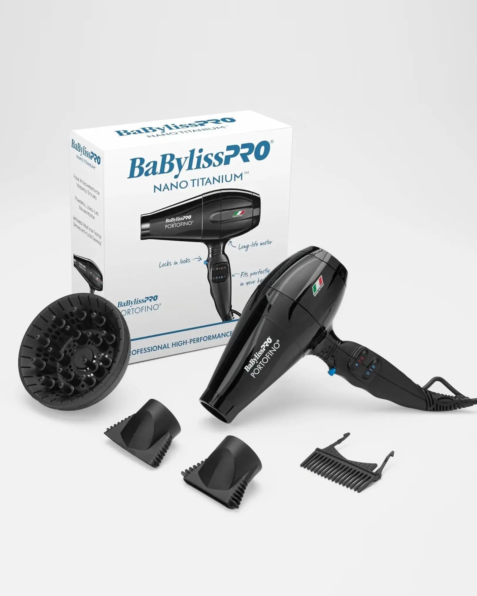 BABYLISSPRO NANO TITANIUM ITALIAN PORTOFINO HAIR DRYER - PROFESSIONAL 2000 WATT BLOW DRYER BaBylissPRO