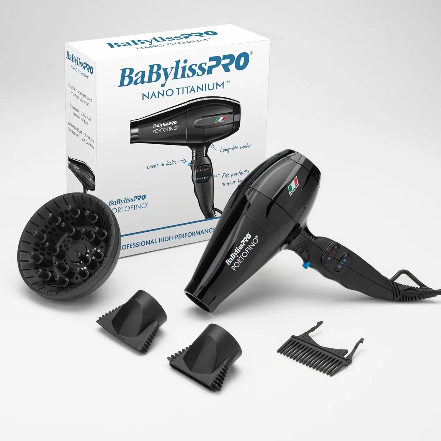 BABYLISSPRO NANO TITANIUM ITALIAN PORTOFINO HAIR DRYER - PROFESSIONAL 2000 WATT BLOW DRYER BaBylissPRO