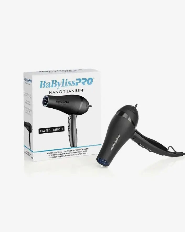 BaBylissPRO Nano Titanium hair dryer with packaging on a white background