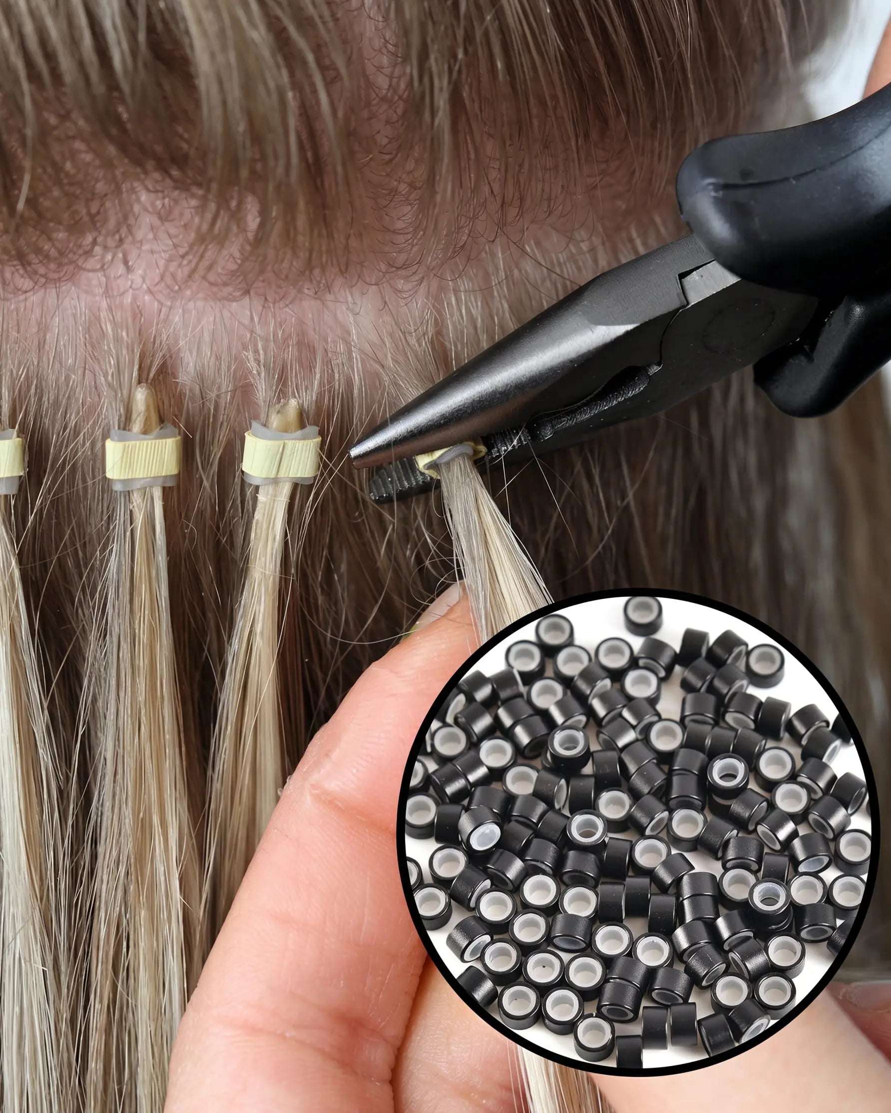 Diamond Aluminum Silicone Micro Beads – 1000 Pieces, 5mm x 3mm x 3mm, Hair Extension Rings with Silicone Lining