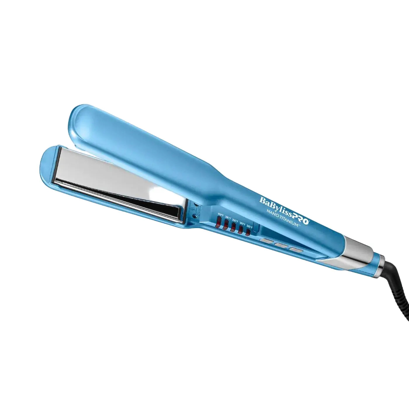 Blue hair straightener on a white background
