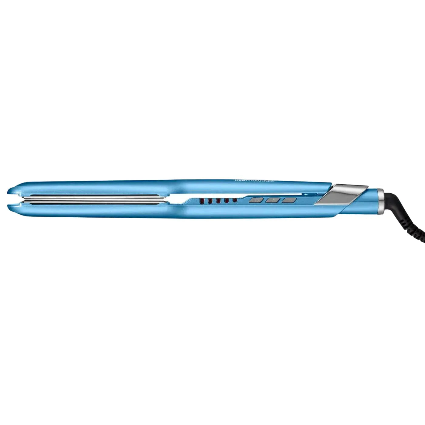 Blue hair straightener on a white background