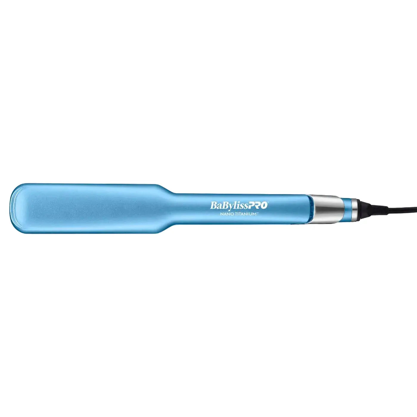 Blue hair straightener with 'BabylissPro' branding on a white background