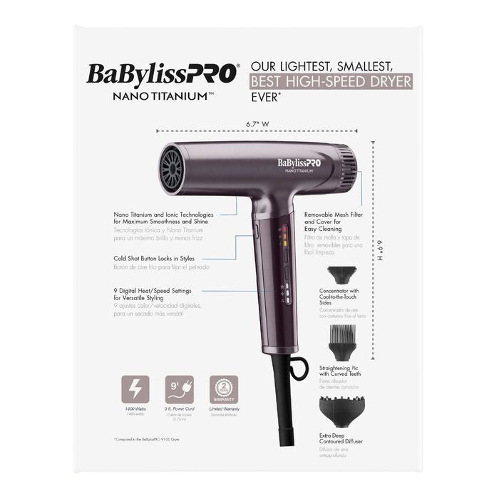BABYLISSPRO NANO TITANIUM LTD ED NIGHTFALL COLLECTION LIGHT IONIC HIGH-SPEED DRYER