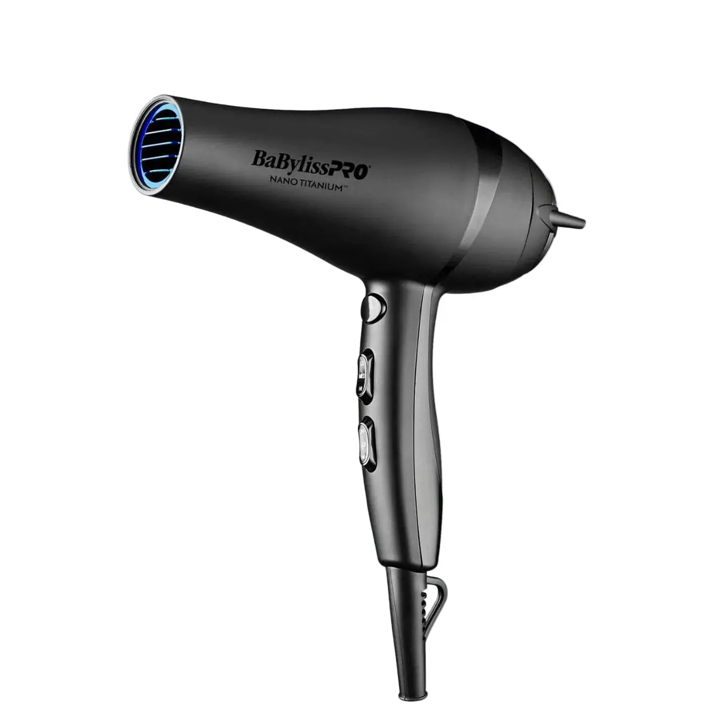 Black BaBylissPRO hair dryer on a white background