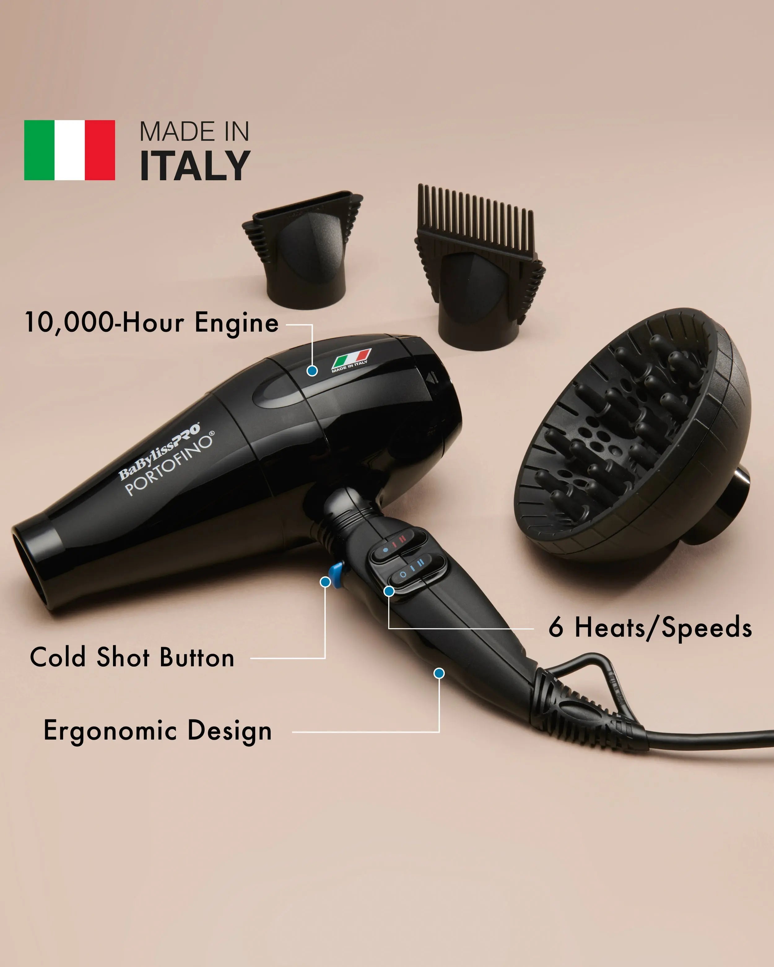 BaBylissPRO Nano Titanium Italian Portofino Hair Dryer – 2000W Professional Ionic Dryer (Made in Italy)
