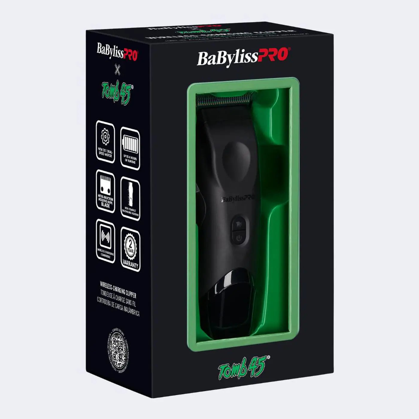 BaBylissPRO hair clippers packaging with green accents on a white background