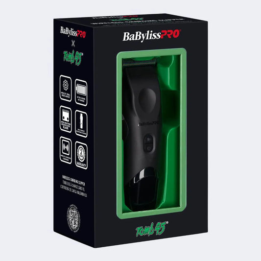 BaBylissPRO hair clippers packaging with green accents on a white background