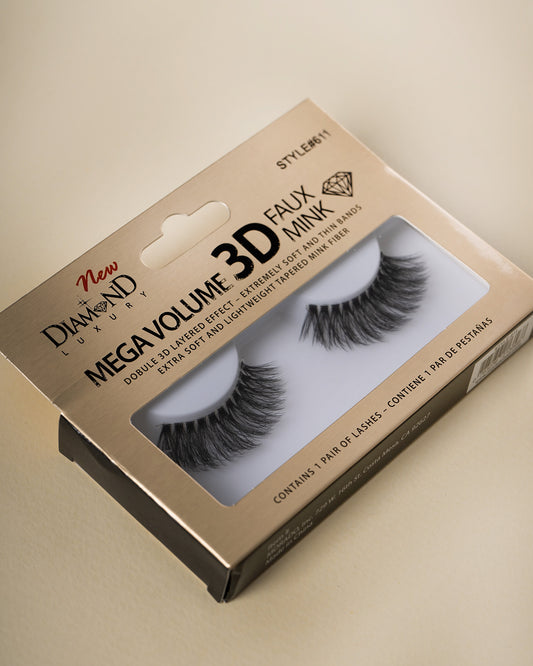 Diamond Mega Volume 3D Faux Mink Lashes Style #601 – Wispy, Fluttery, Reusable, Dramatic Full Volume