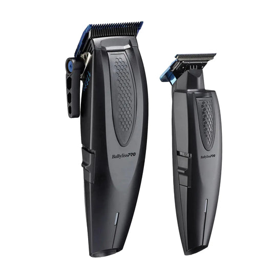 Two black hair clippers with visible brand logo on a light gray background