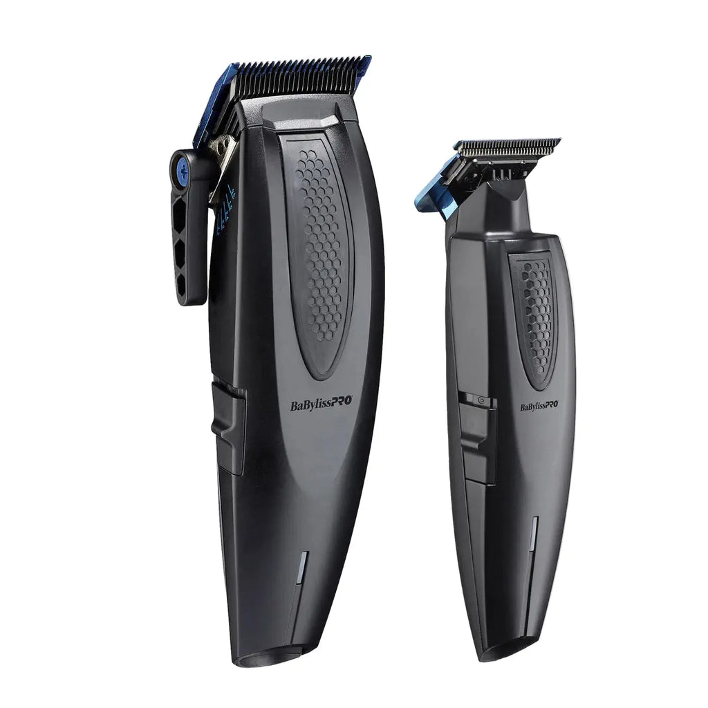 Two black hair clippers with visible brand logo on a light gray background