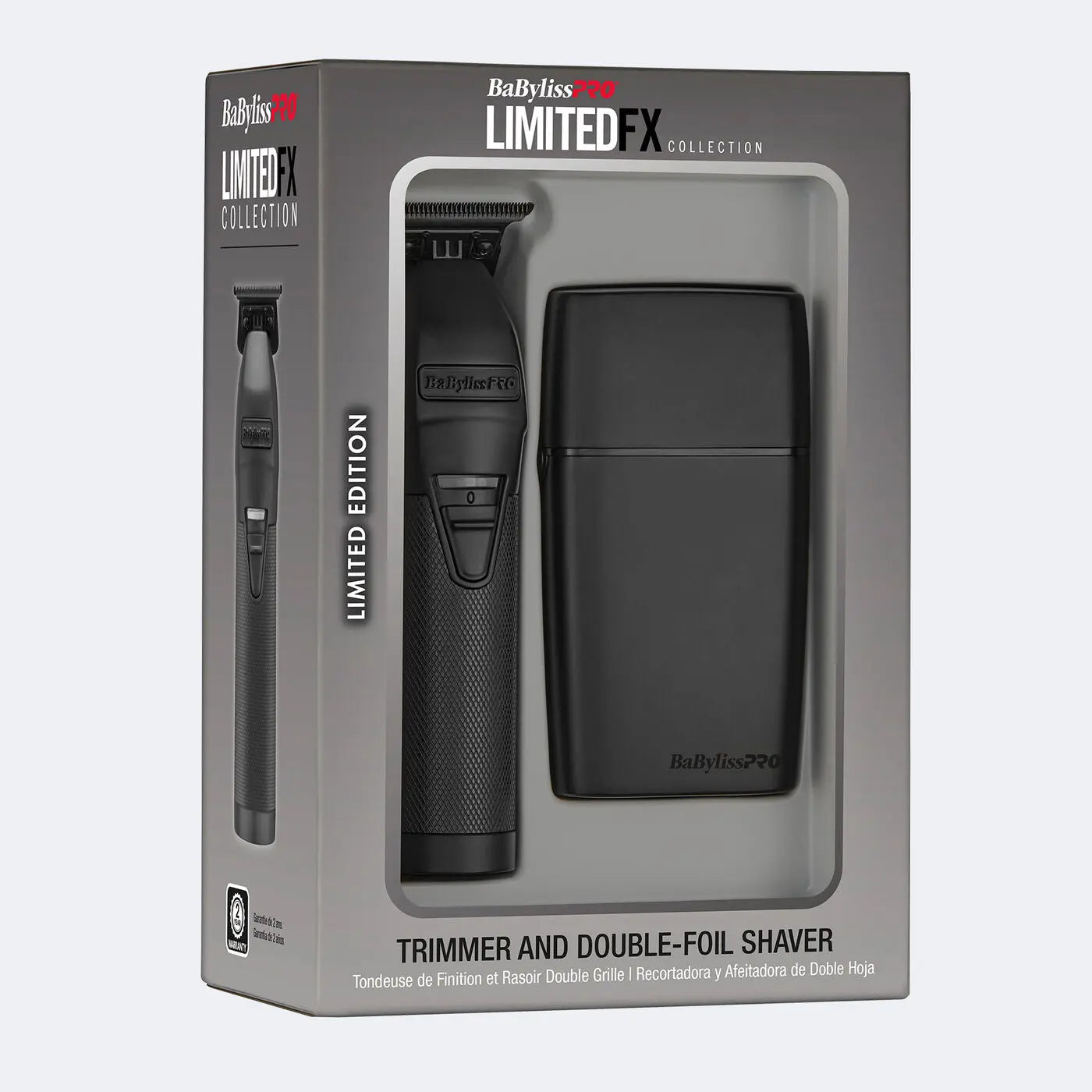 BaBylissPRO FX collection trimmer and double-foil shaver set in packaging