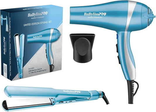 BABYLISSPRO LTD ED NANO TITANIUM HAIR DRYER & 1.5” ULTRA-THIN FLAT IRON GIFT SET