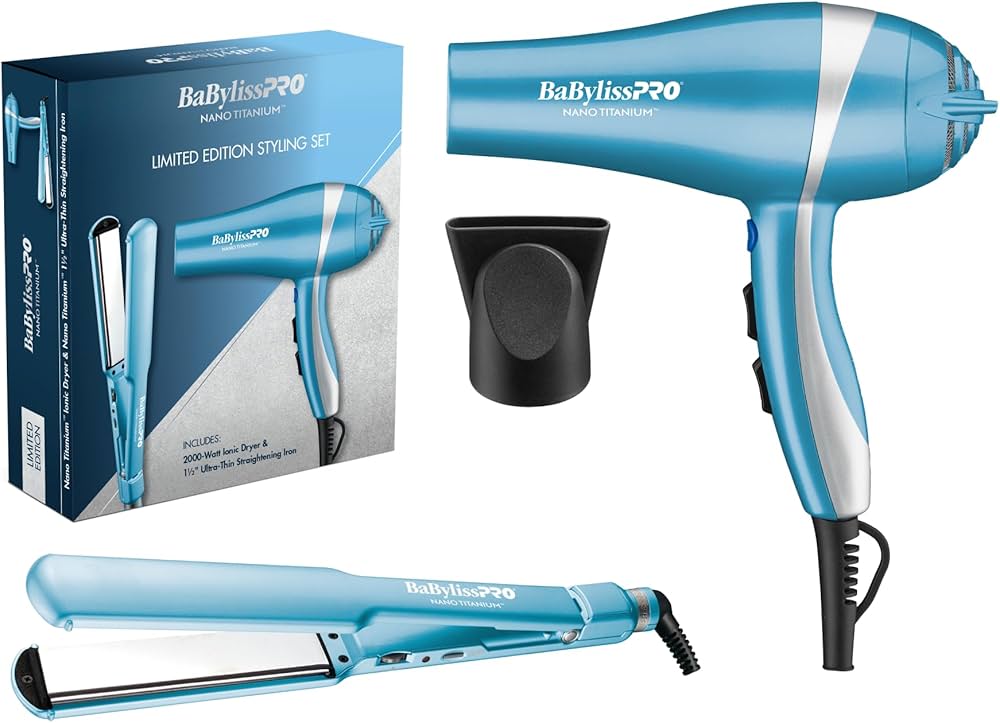 BABYLISSPRO LTD ED NANO TITANIUM HAIR DRYER & 1.5” ULTRA-THIN FLAT IRON GIFT SET
