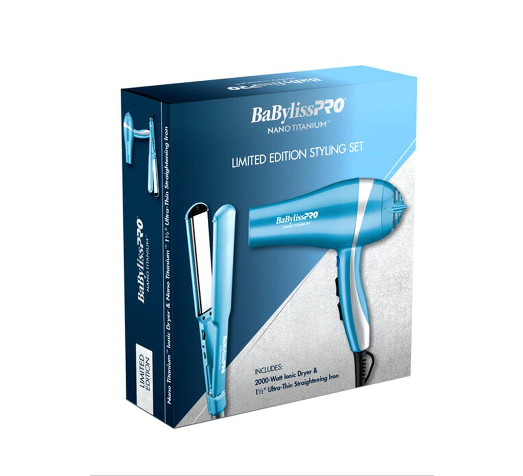 BABYLISSPRO LTD ED NANO TITANIUM HAIR DRYER & 1.5” ULTRA-THIN FLAT IRON GIFT SET