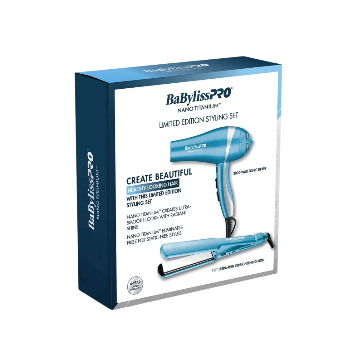 BABYLISSPRO LTD ED NANO TITANIUM HAIR DRYER & 1.5” ULTRA-THIN FLAT IRON GIFT SET