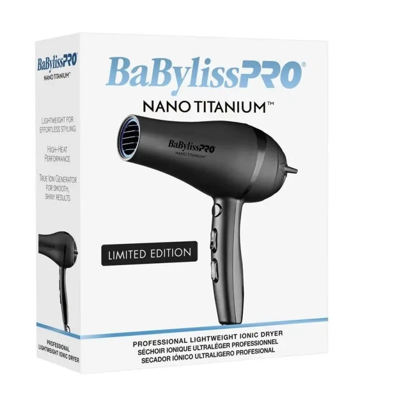 BaBylissPRO Nano Titanium hair dryer packaging on a white background