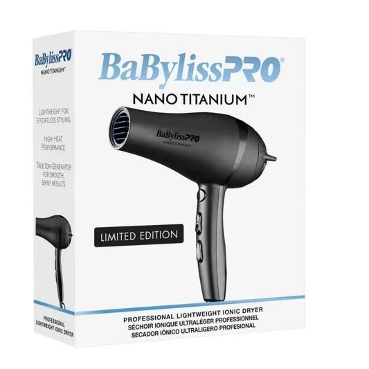 BaBylissPRO Nano Titanium hair dryer packaging on a white background