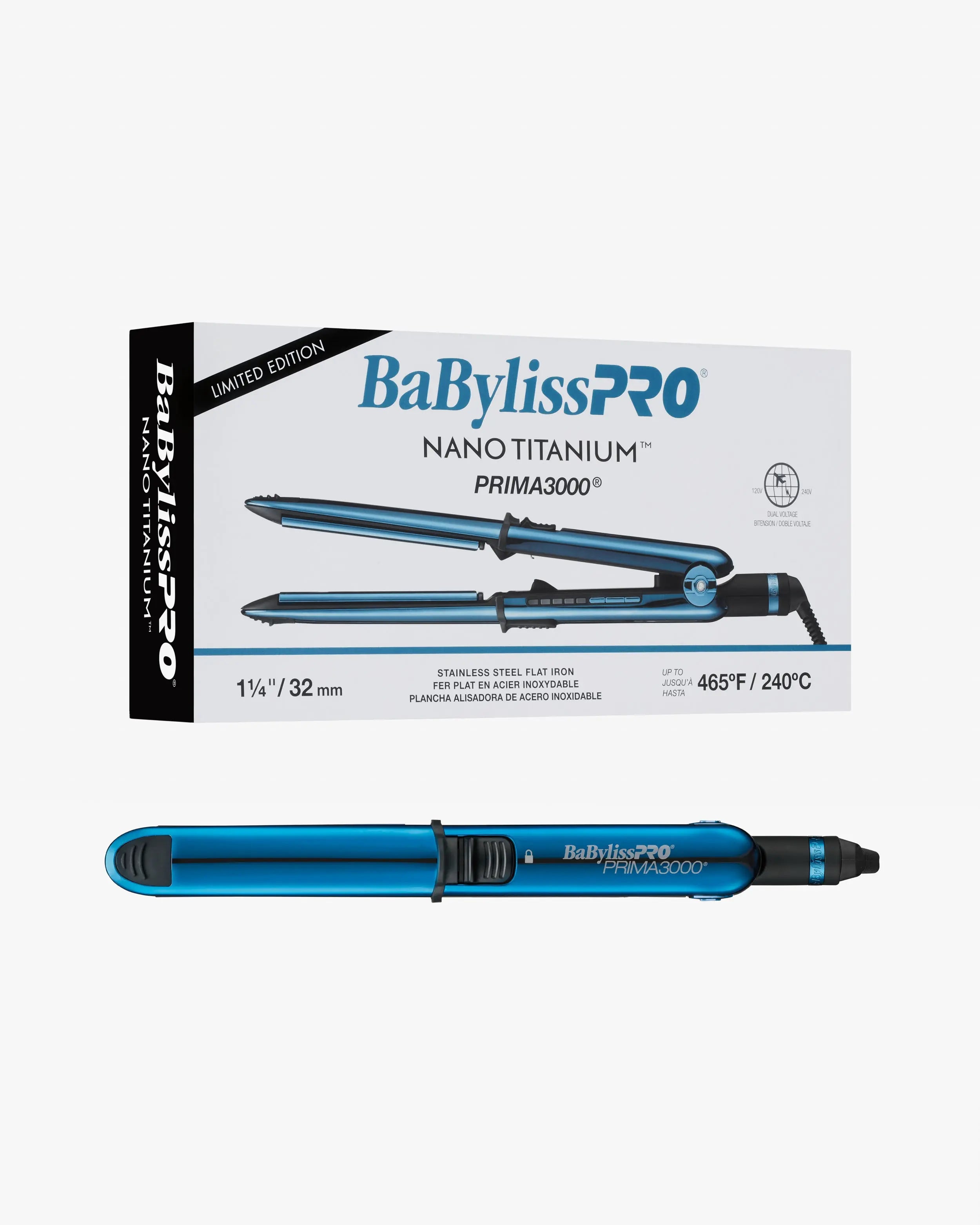 BaBylissPRO Nano Titanium Prima3000 1.25" Ionic Styling Iron – Limited Edition Black & Blue 3-in-1 Flat Iron