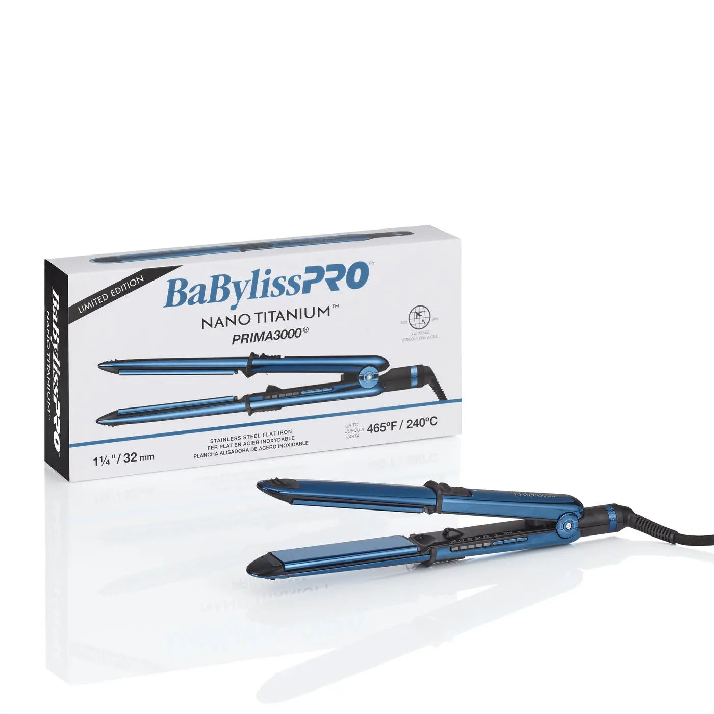 BaBylissPRO NANO TITANIUM LIMITED EDITION BLACK AND BLUE PRIMA3000 1¼" IONIC STYLING IRON BaBylissPRO