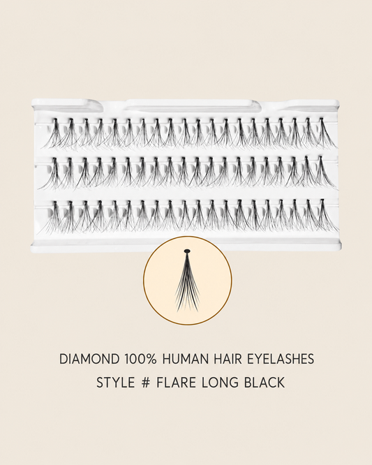 Diamond 100% Human Hair Eyelashes Style Flare Long Black – Handmade, Natural Look, Soft Bands, Reusable Lashes