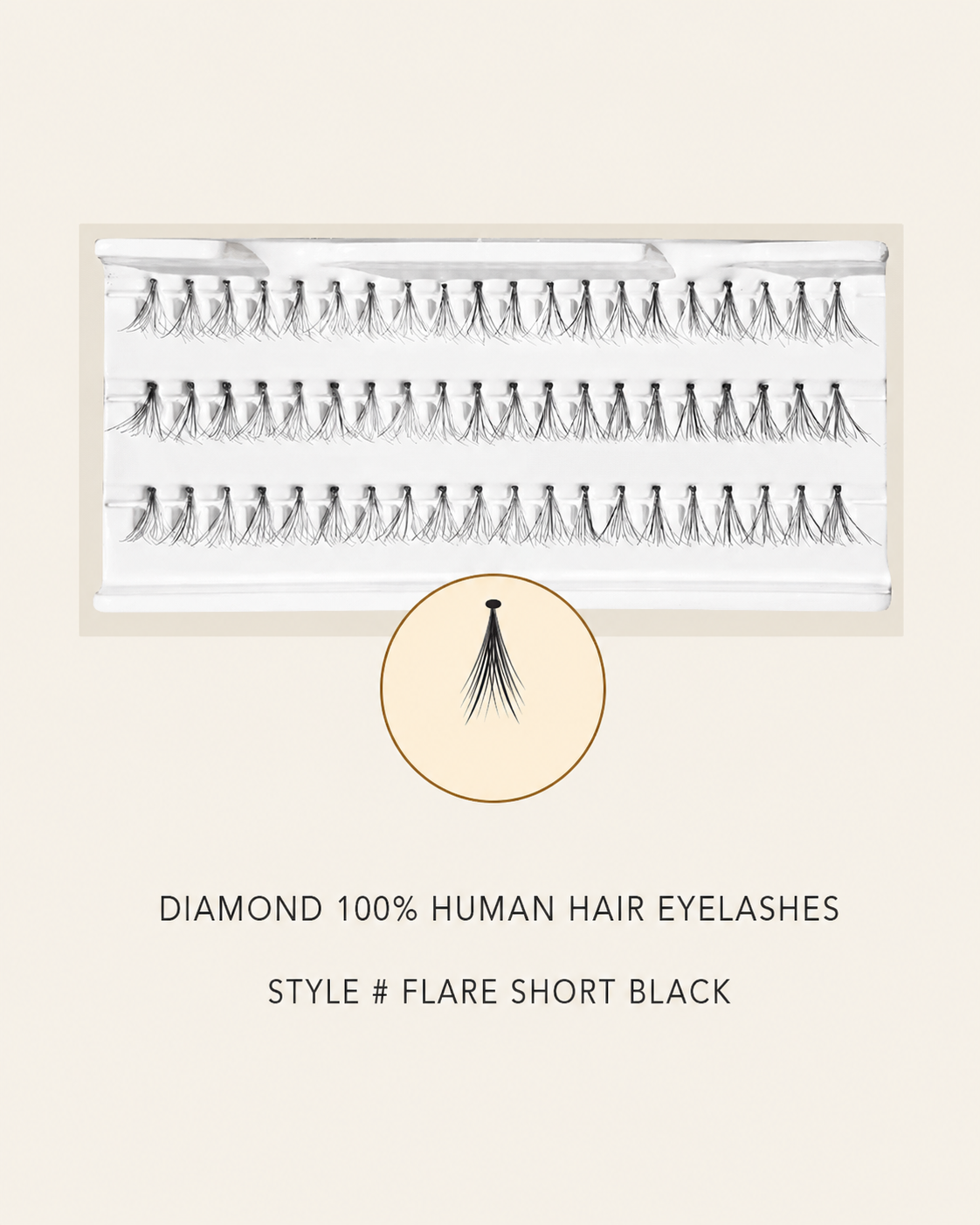 Diamond 100% Human Hair Eyelashes Style Flare Short Black – Handmade, Natural Look, Soft Bands, Reusable Lashes