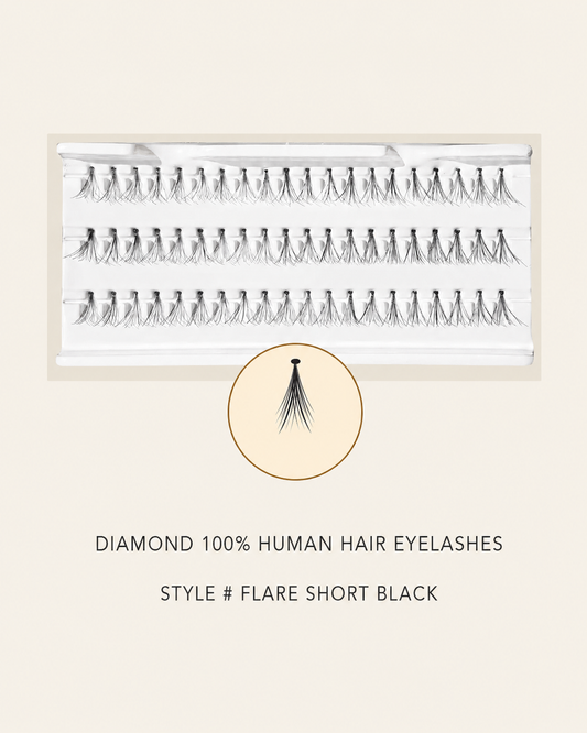 Diamond 100% Human Hair Eyelashes Style Flare Short Black – Handmade, Natural Look, Soft Bands, Reusable Lashes