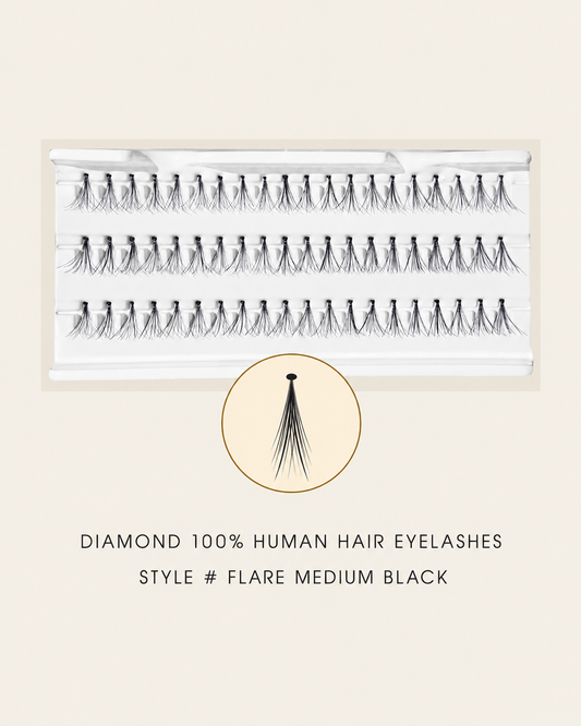 Diamond 100% Human Hair Eyelashes Style Flare Medium Black – Handmade, Natural Look, Soft Bands, Reusable Lashes