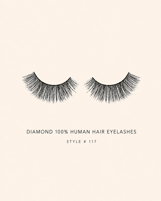 Diamond 100% Human Hair Eyelashes Style #117 – Handmade, Natural Look, Soft Bands, Reusable Lashes