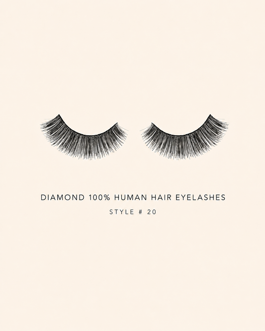 Diamond 100% Human Hair Eyelashes Style #20 – Handmade, Natural Look, Soft Bands, Reusable Lashes