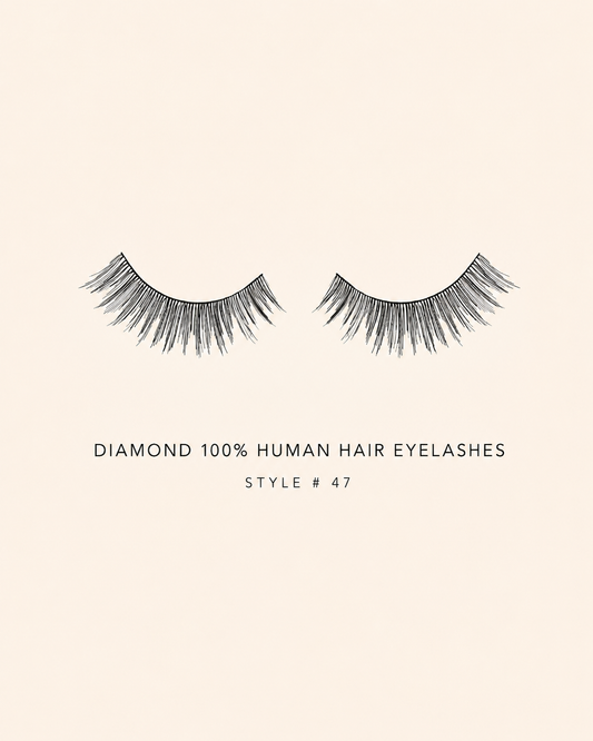 Diamond 100% Human Hair Eyelashes Style #47 – Handmade, Natural Look, Soft Bands, Reusable Lashes