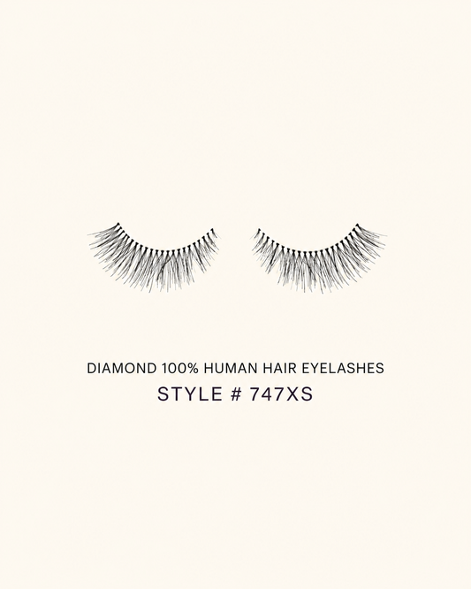 Diamond 100% Human Hair Eyelashes Style #747XS – Handmade, Natural Look, Soft Bands, Reusable Lashes